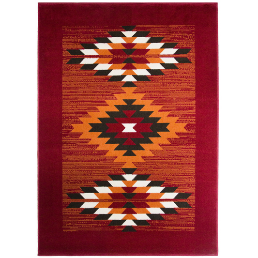 Red Aztec Tribal Medallion Bedroom Rug
