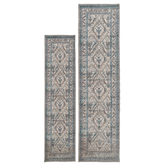 Vintage Greige Teal Washable Runner - Saxe