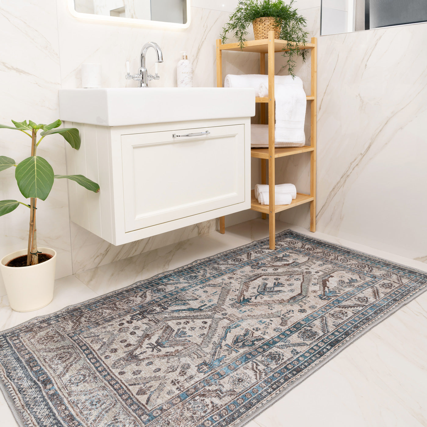 Mytone RUG【L: 120cm×160cm】：Lake Washable Bathroom Mat - Saxe | Living Room Rugs | Kukoon Rugs Online