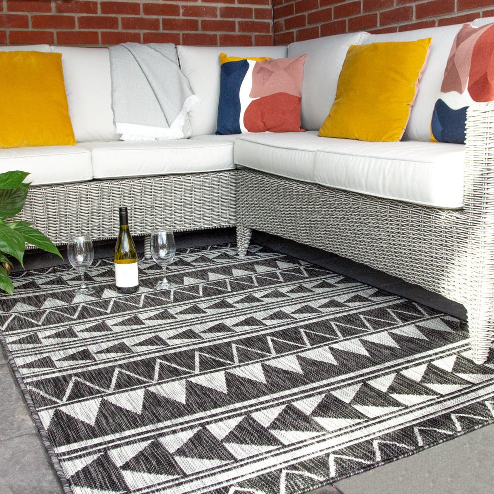 Charcoal Geometric Outdoor Rug Living Room Rugs Kukoon Rugs Online