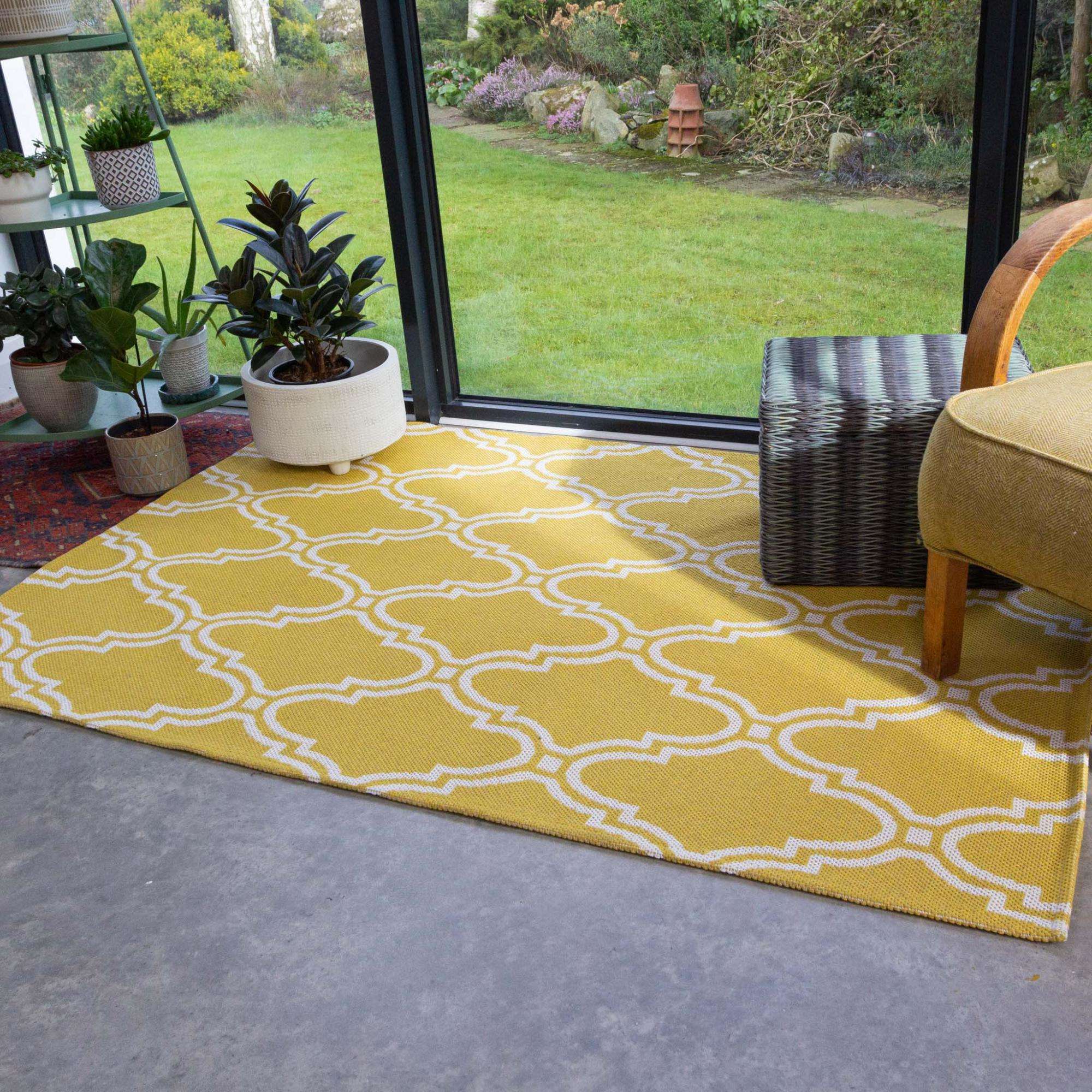 Mustard Trellis Woven Sustainable Recycled Cotton Rug Bailey Living