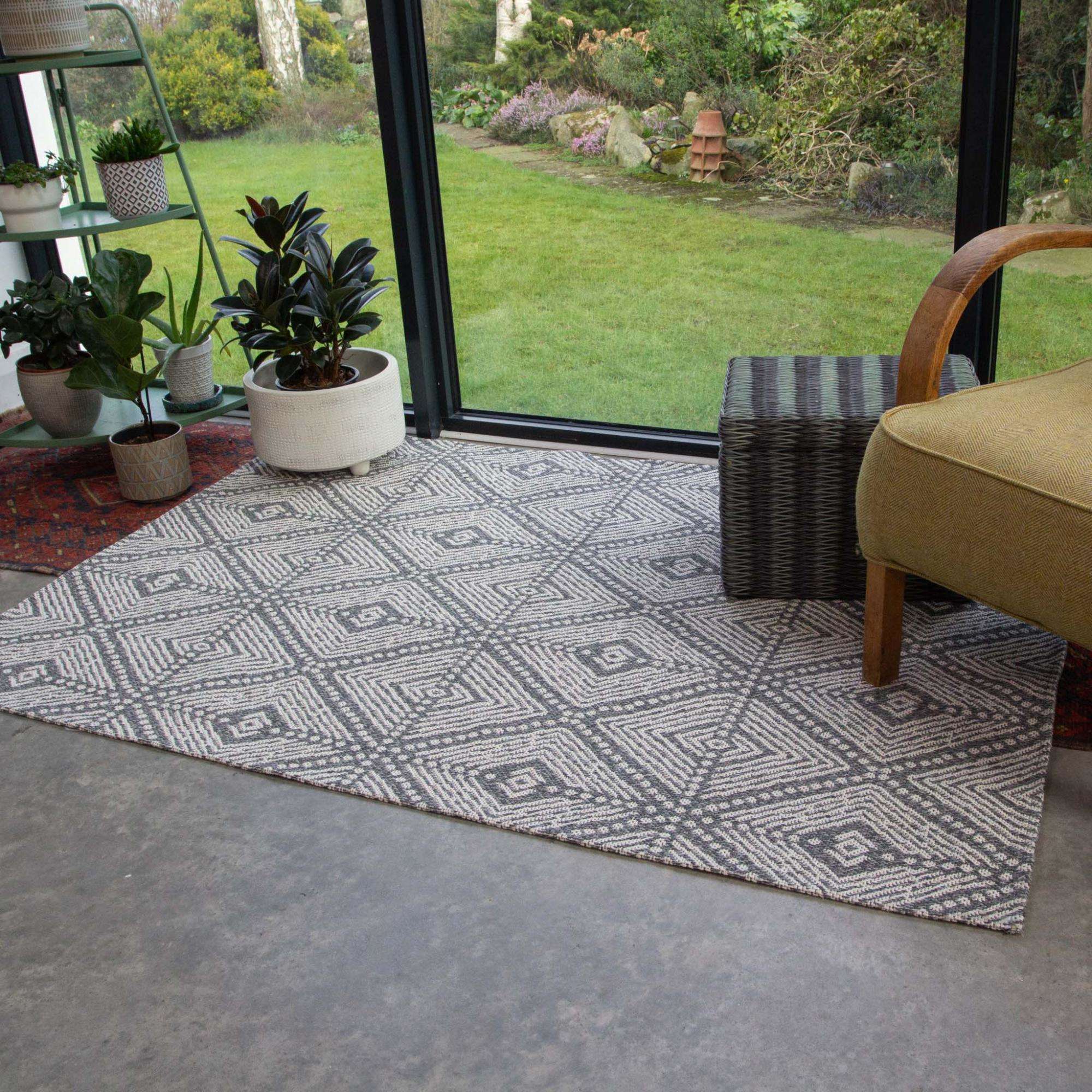 Grey Diamond Woven Sustainable Recycled Cotton Rug Clarkson Living Room Rugs Kukoon Rugs