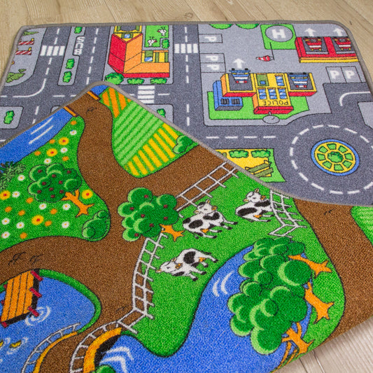 Double Sided Farm Town Kids Rug