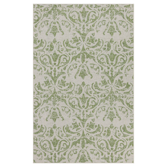 Green Floral Motif Outdoor Rug - Lanark
