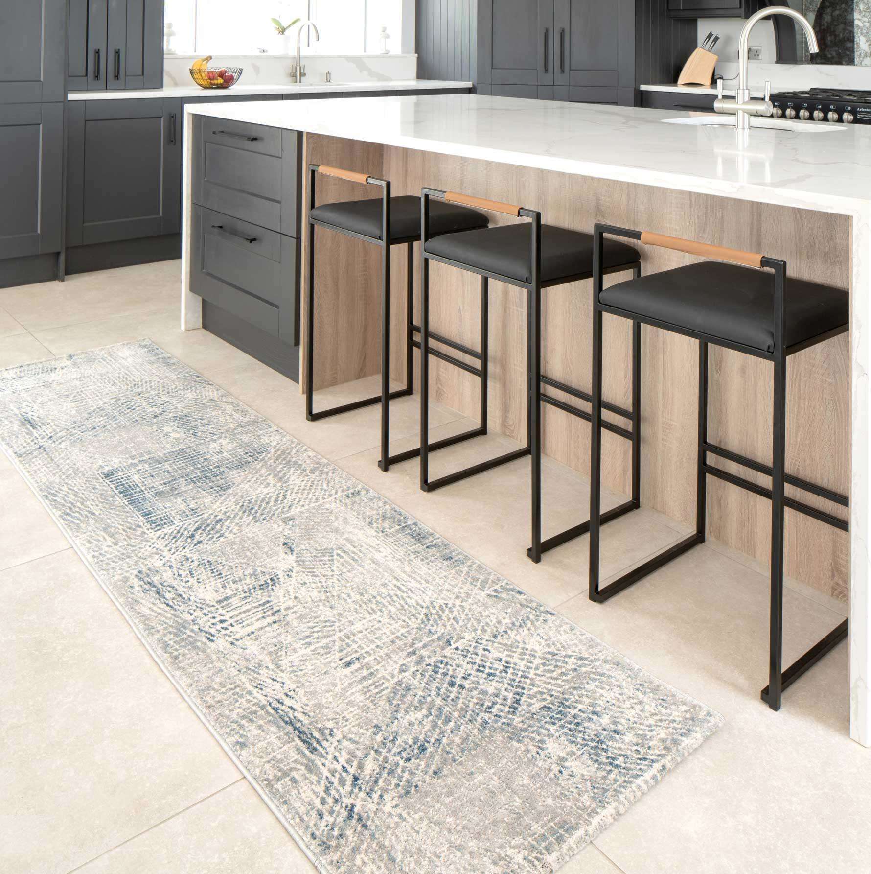 Modern Blue Distressed Abstract Kitchen Runner Rug Runner Rugs
