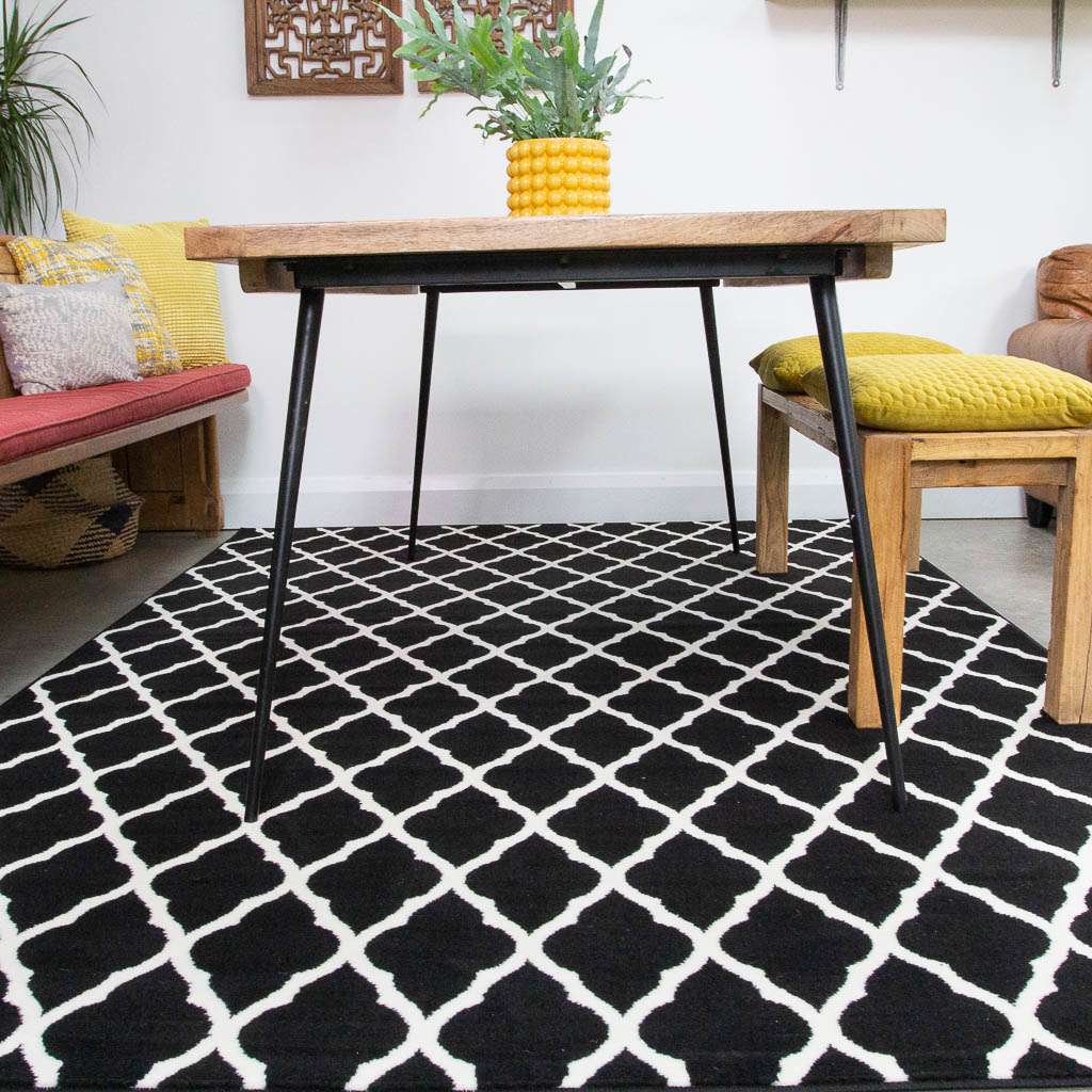 Black Moroccan Trellis Living Room Rug | Living Room Rugs | Kukoon Rugs ...