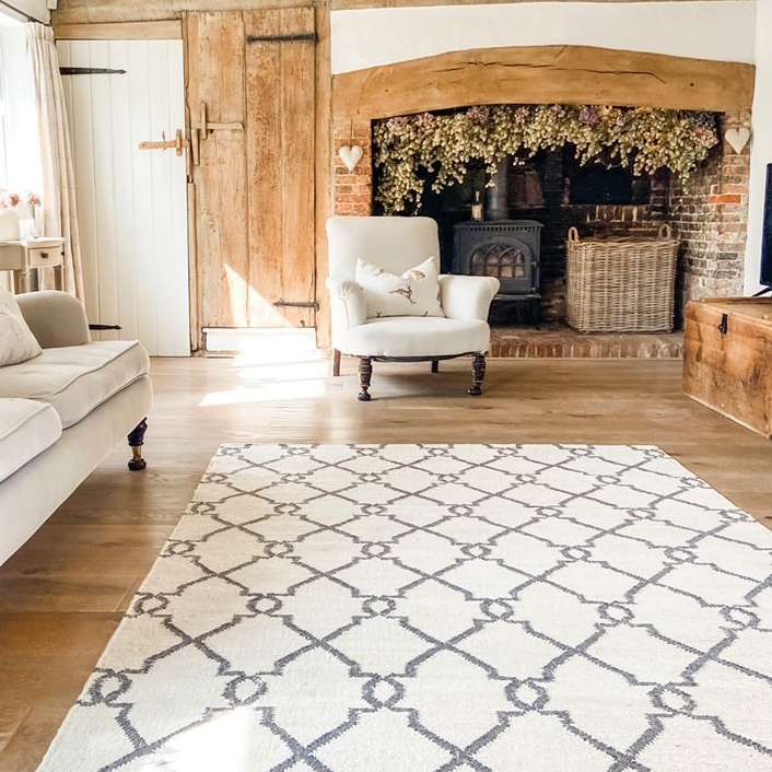 Cream Trellis Natural Jute Area Rug Living Room Rugs Kukoon Rugs Online