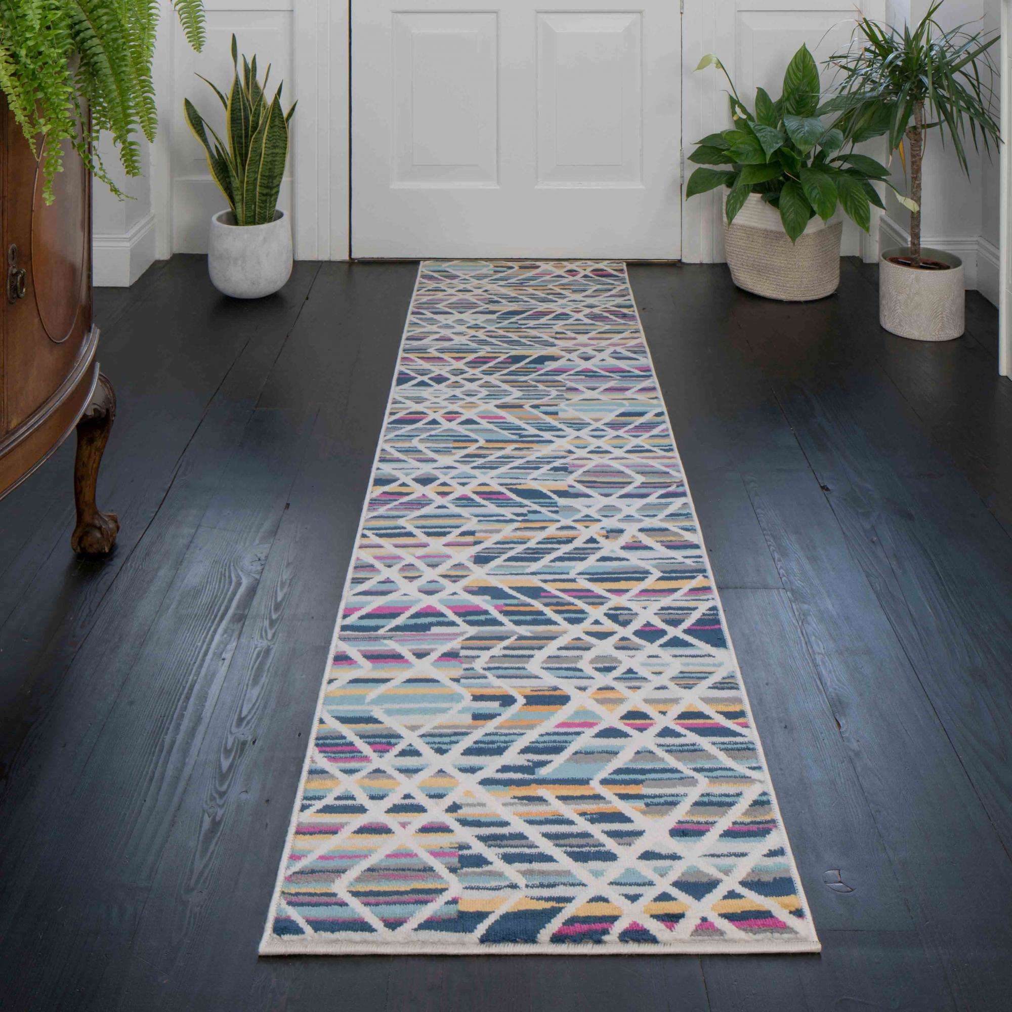 Colourful Geometric Strokes Pattern Runner Rug Runner Rugs Kukoon