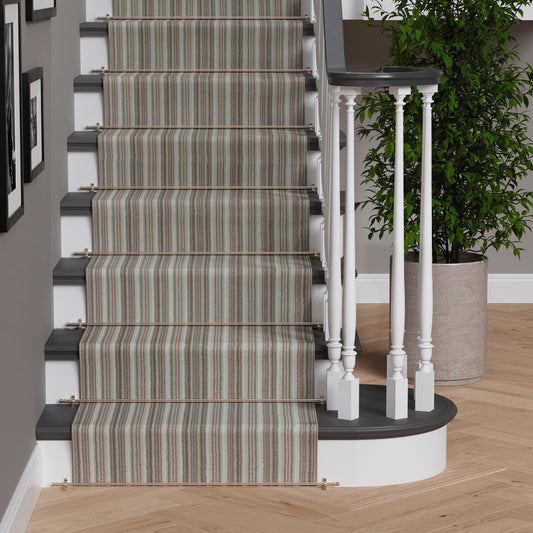 Green Brown Striped Stair Carpet Runner - Cut to Measure