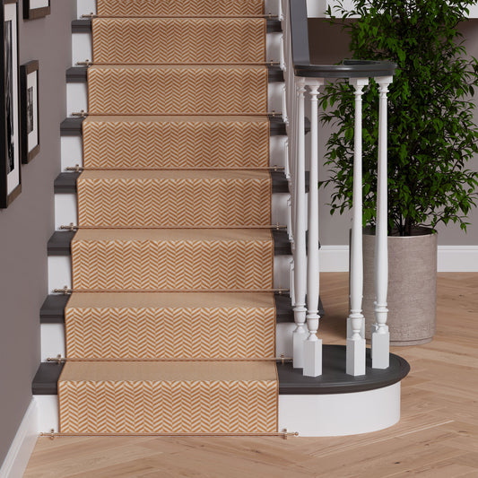 Light Caramel Chevron Stair Carpet Runner - Cut to Measure