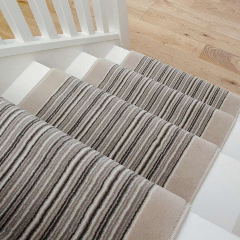 Cream Beige Stripey Stair Carpet Runner Cut to Measure Stair