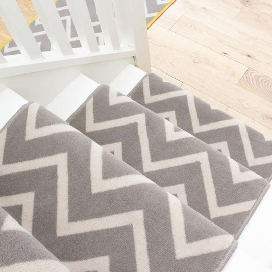 Grey Chevron Stair Carpet Runner - Cut to Measure