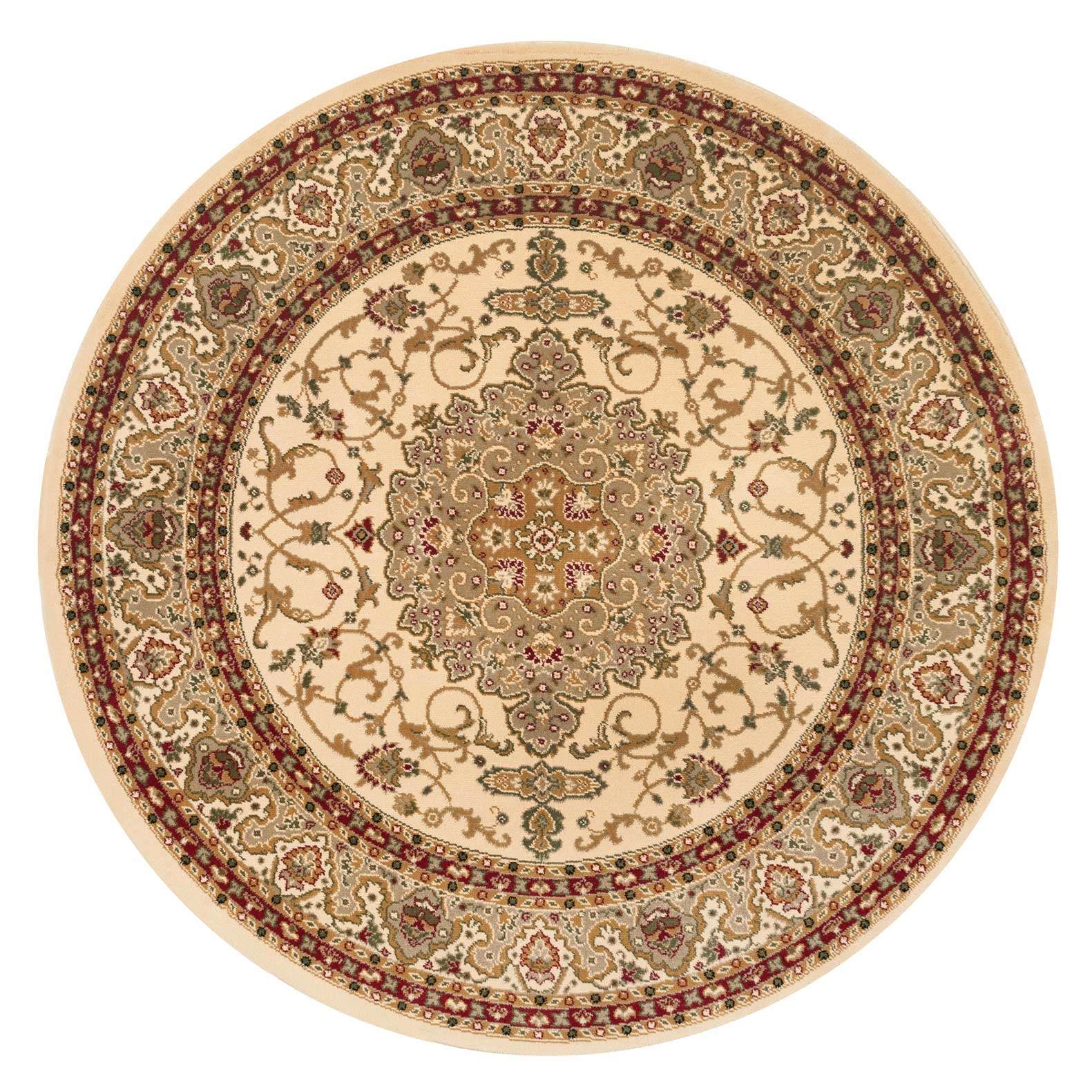 Traditional Cream Bordered Round Rug Living Room Rugs Kukoon Rugs