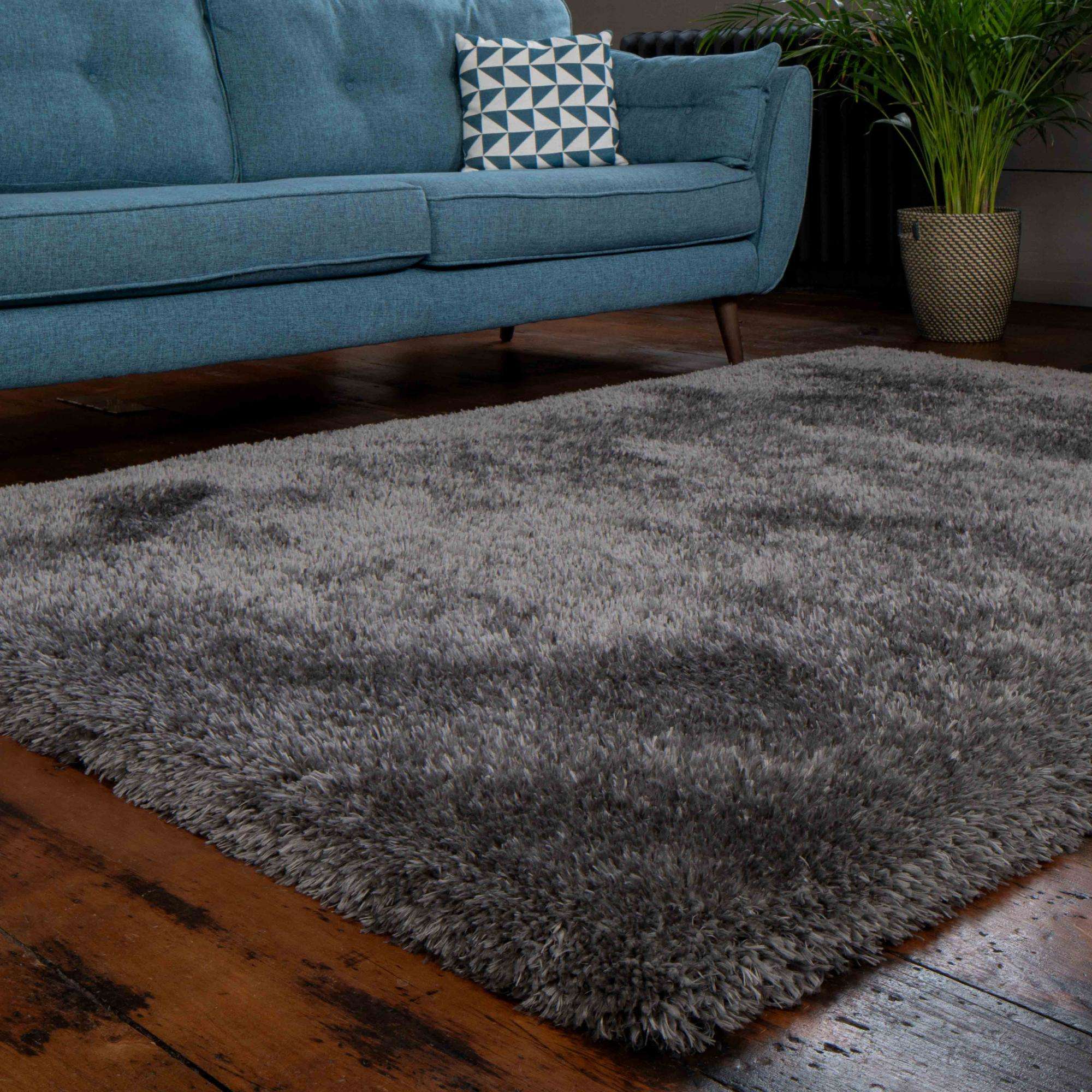 Deluxe Thick Soft Dark Grey Shaggy Rug Whistler Living Room Rugs