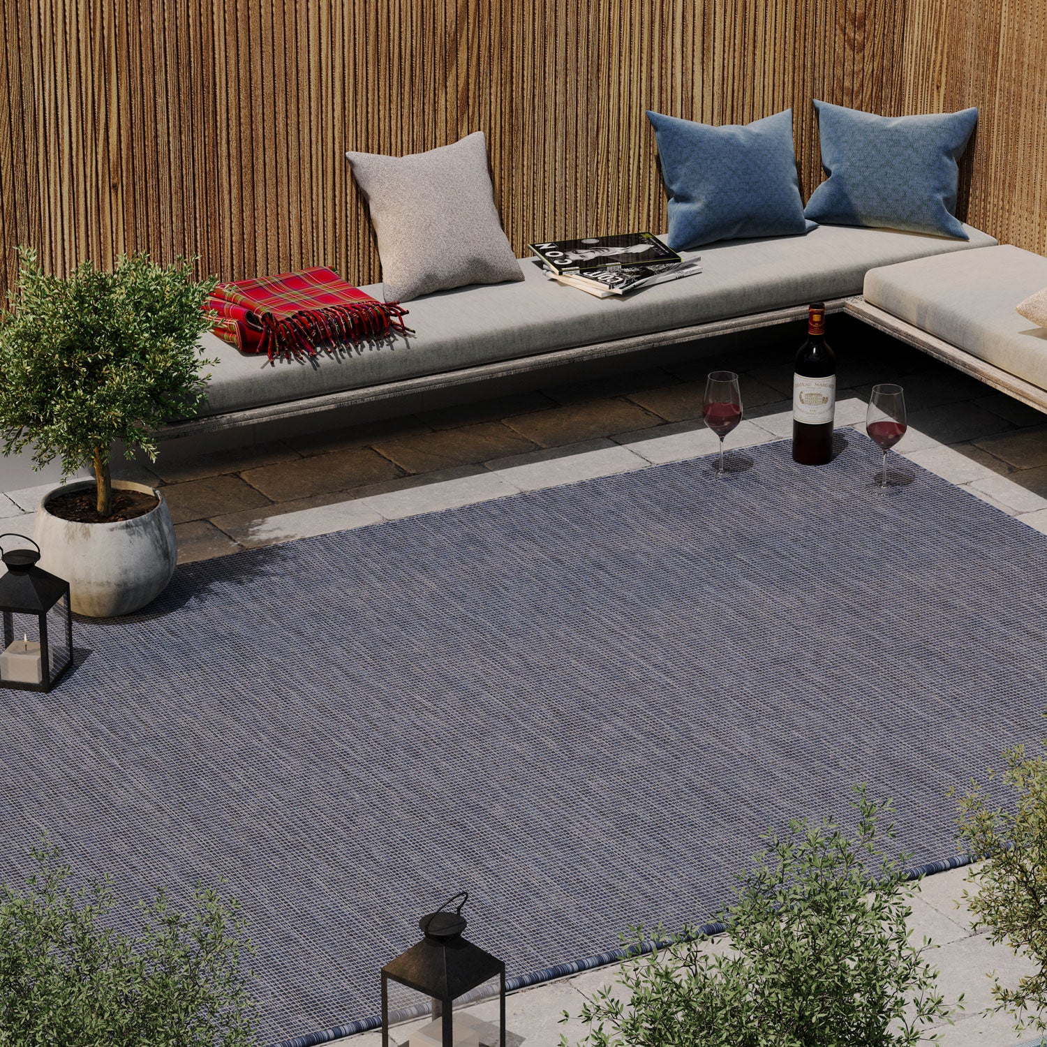 Navy Blue Mottled Outdoor Rug Living Room Rugs Kukoon Rugs Online