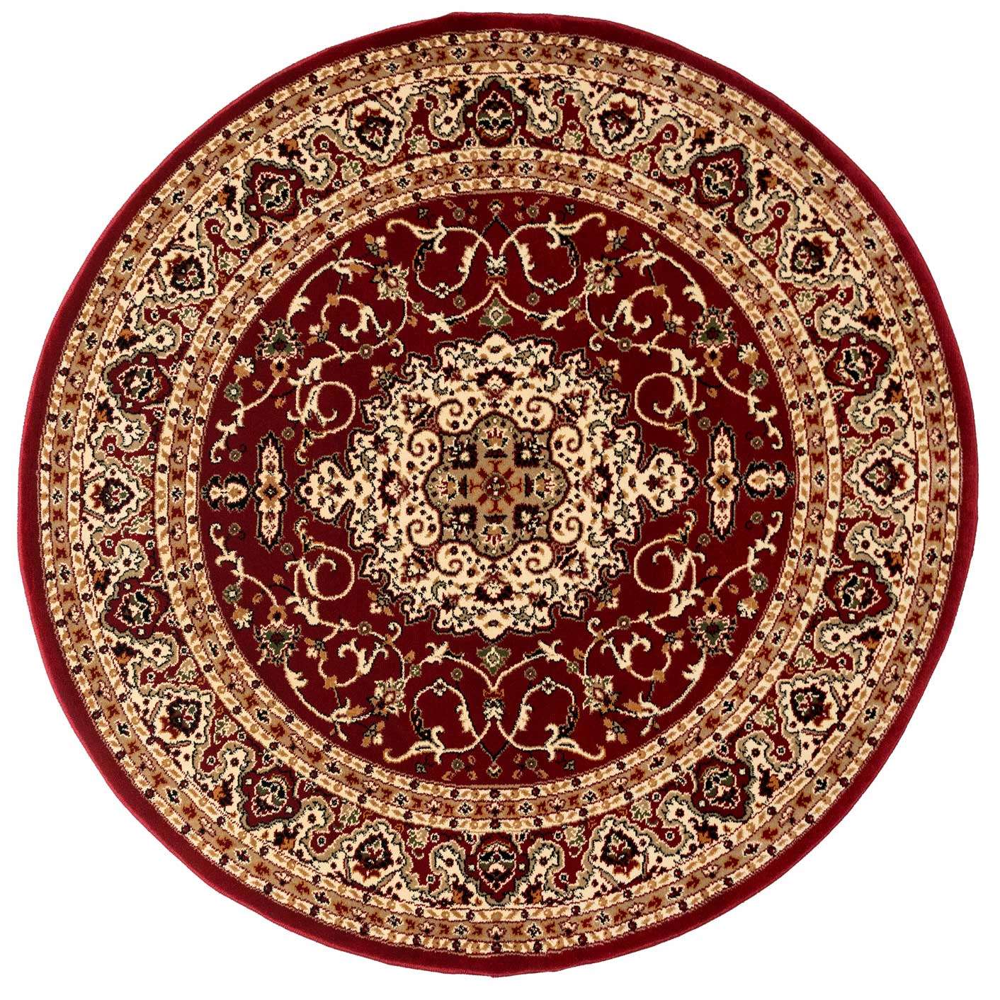Traditional Red Bordered Round Rug Living Room Rugs Kukoon Rugs Online