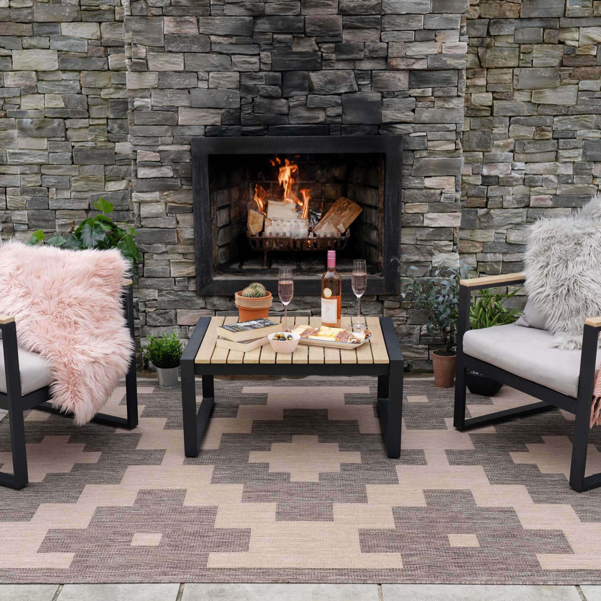 Light Beige Geometric Indoor Outdoor Rug Shelly Living Room Rugs