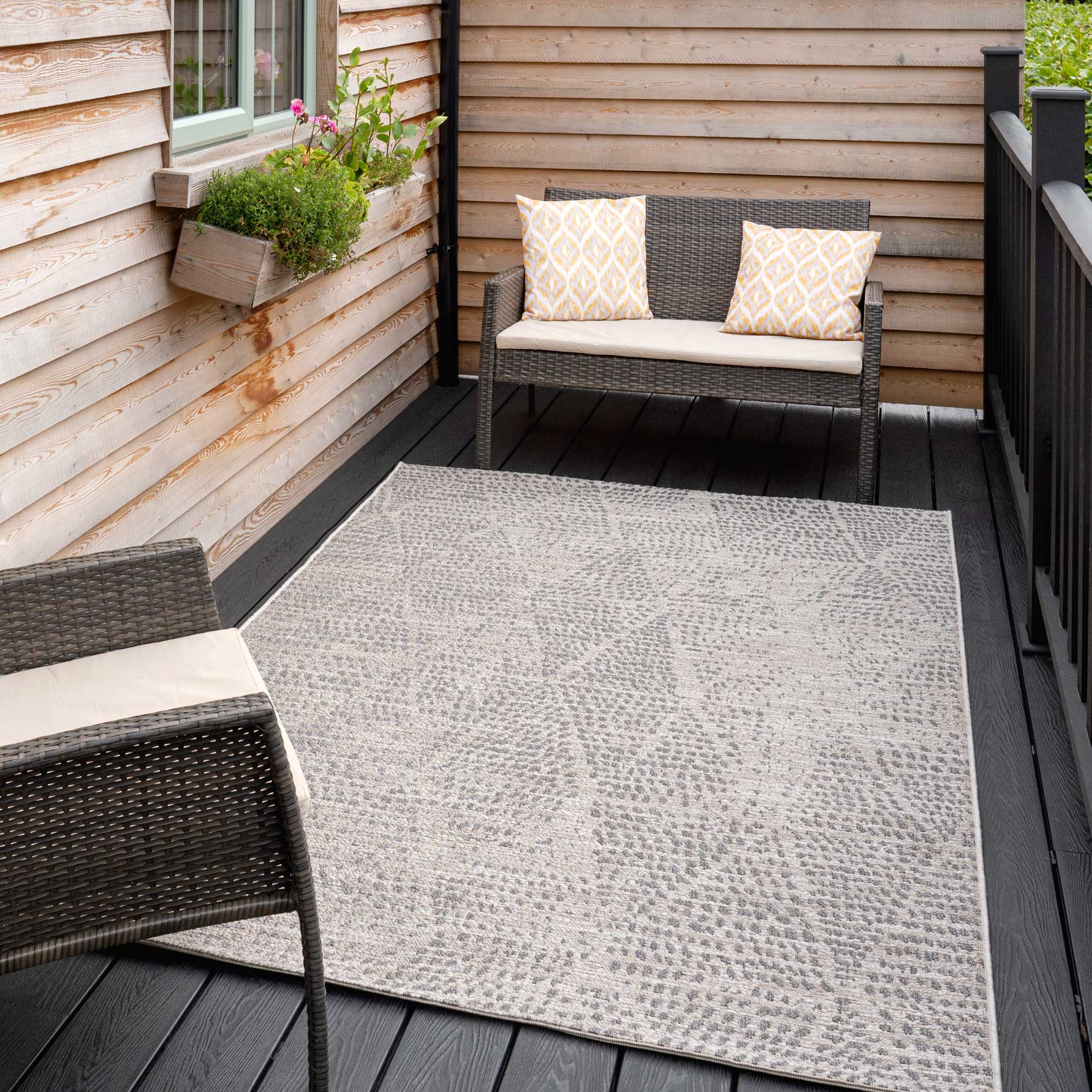 Diamond Grey Textured Flatweave Indoor Outdoor Area Rug Living Room