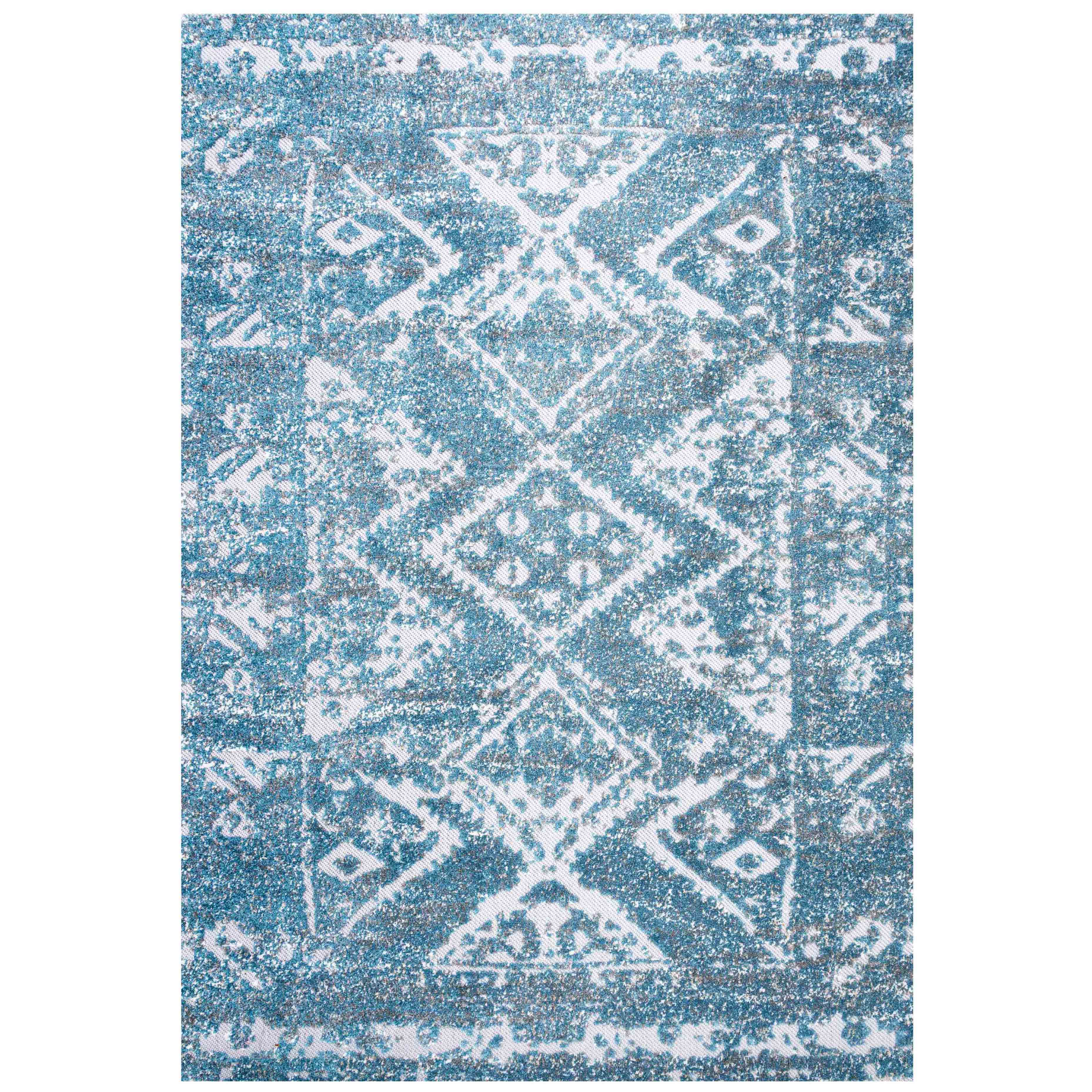 Soft Textured Vintage Teal Weatherproof Outdoor Garden Rug Living