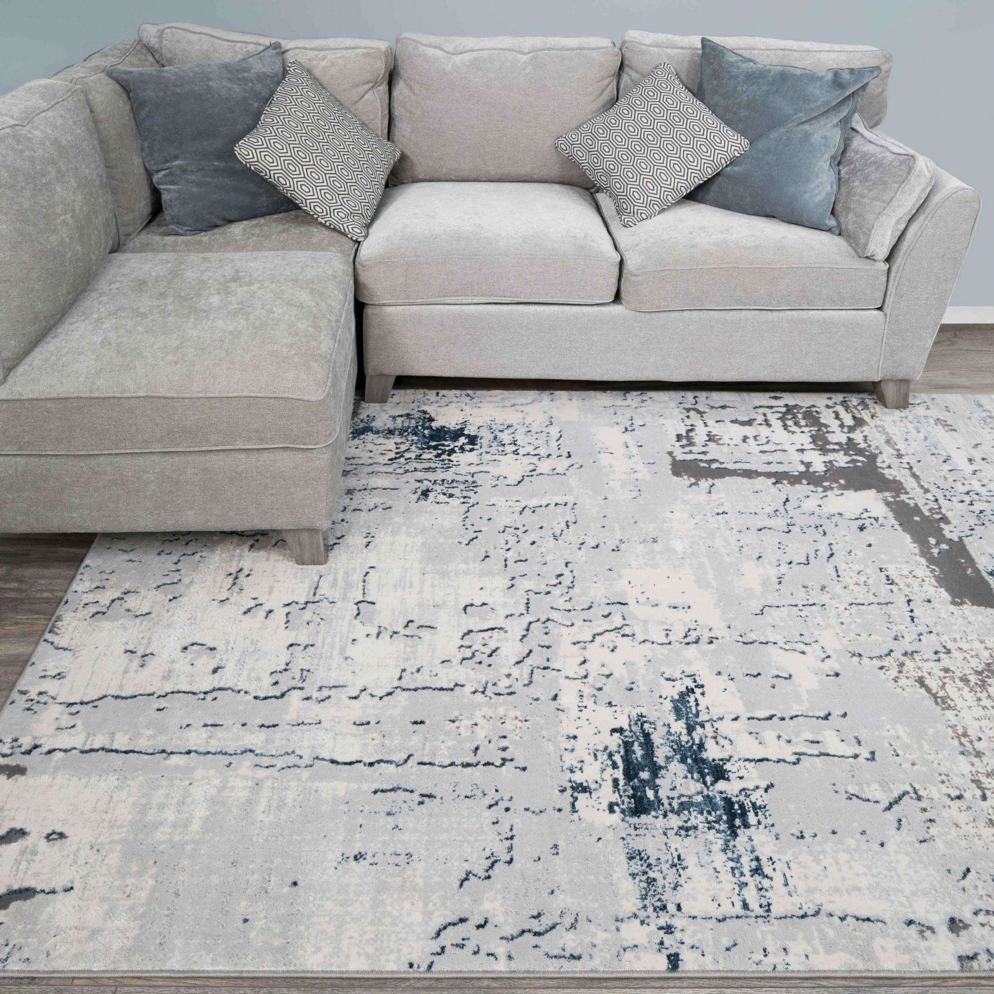 Modern Blue Abstract Distressed Living Room Rugs Grace Living Room