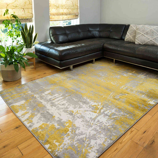Modern Yellow Ochre Distressed Large Living Room Rugs