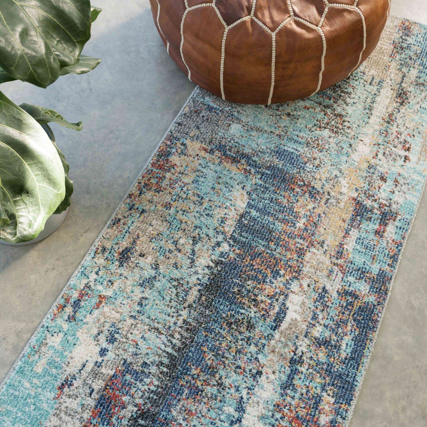 Soft Abstract Distressed Blue Living Room Rug