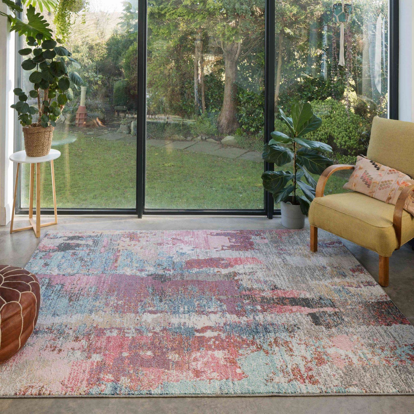 Soft Abstract Distressed Pink Living Room Rug