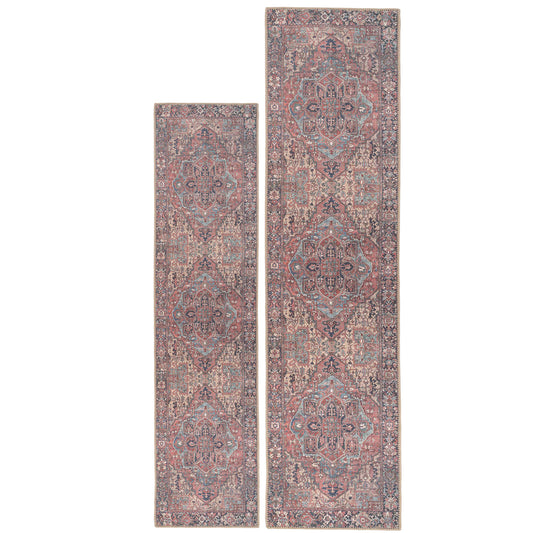 Washable Red Distressed Traditional Runner Rug