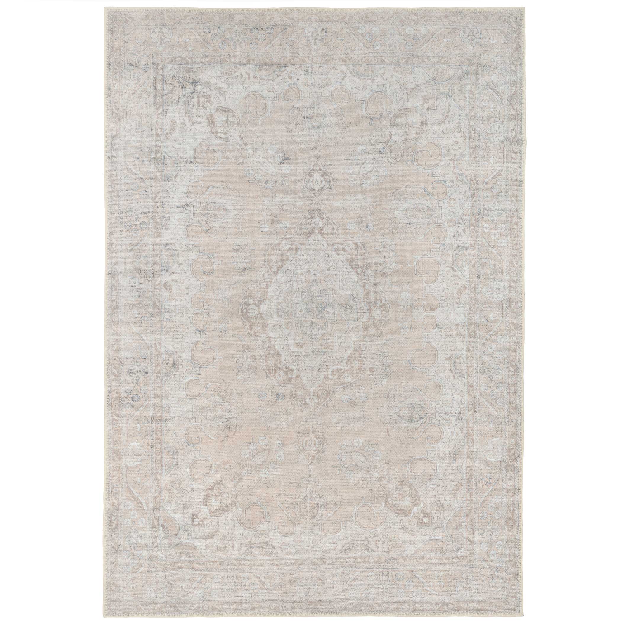 Traditional Distressed Beige Washable Rug