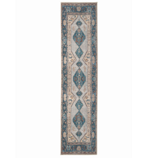 Distressed Teal Washable Runner Rug