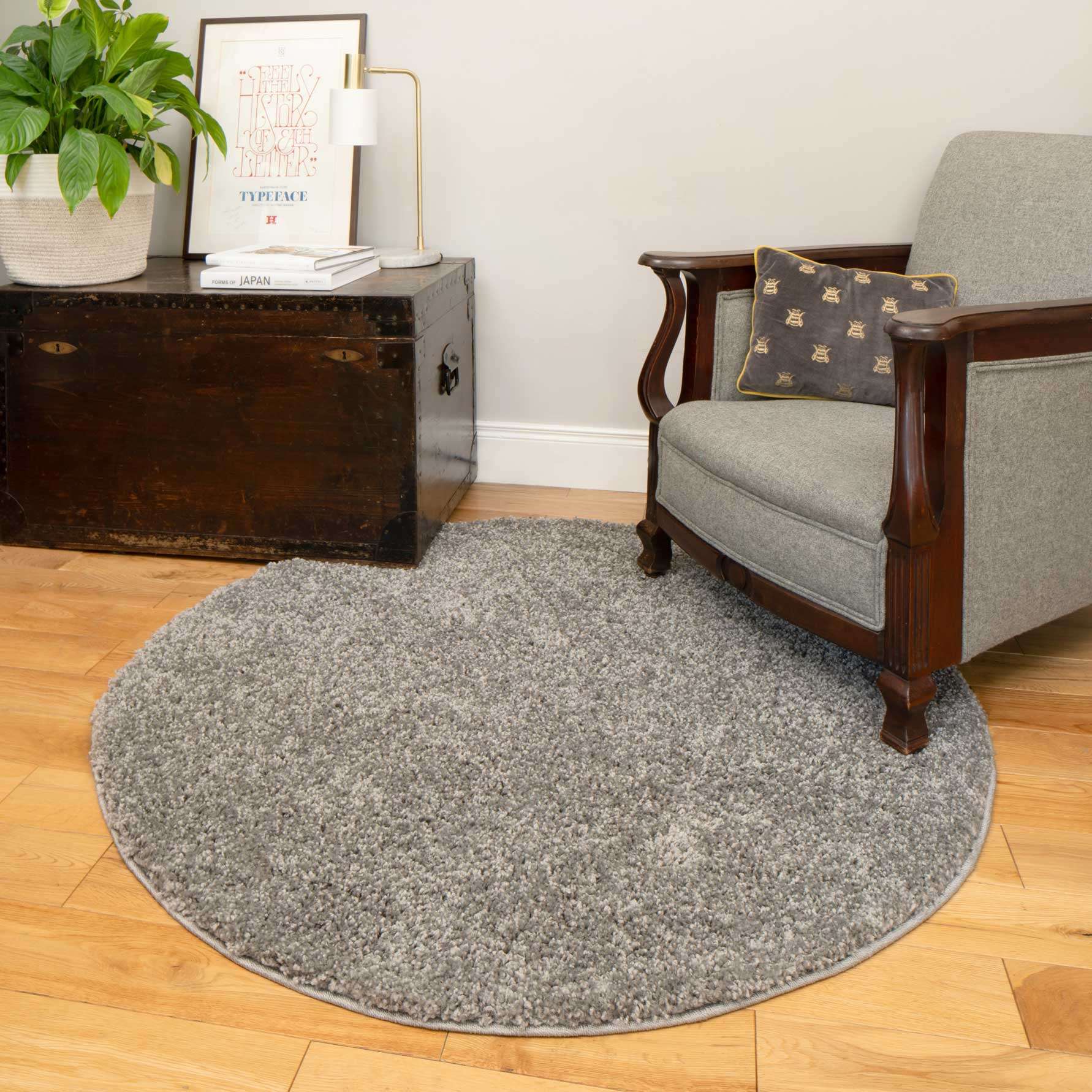 Silver Shaggy Circle Rug Living Room Rugs Kukoon Rugs Online