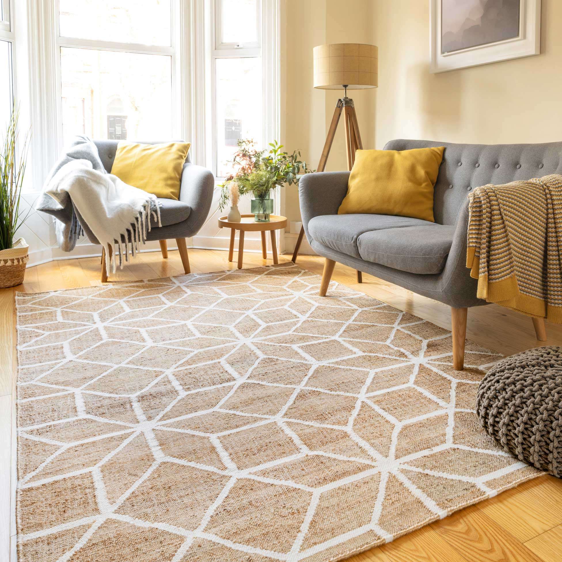 Beige Geometric Natural Jute Area Rug