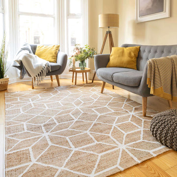 Beige Geometric Natural Jute Area Rug