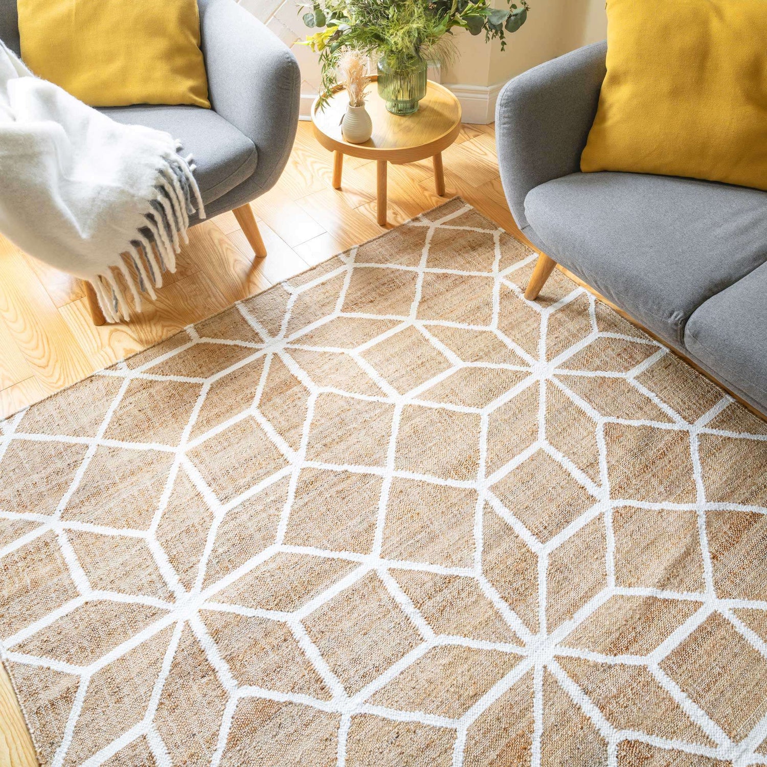 Beige Geometric Natural Jute Area Rug