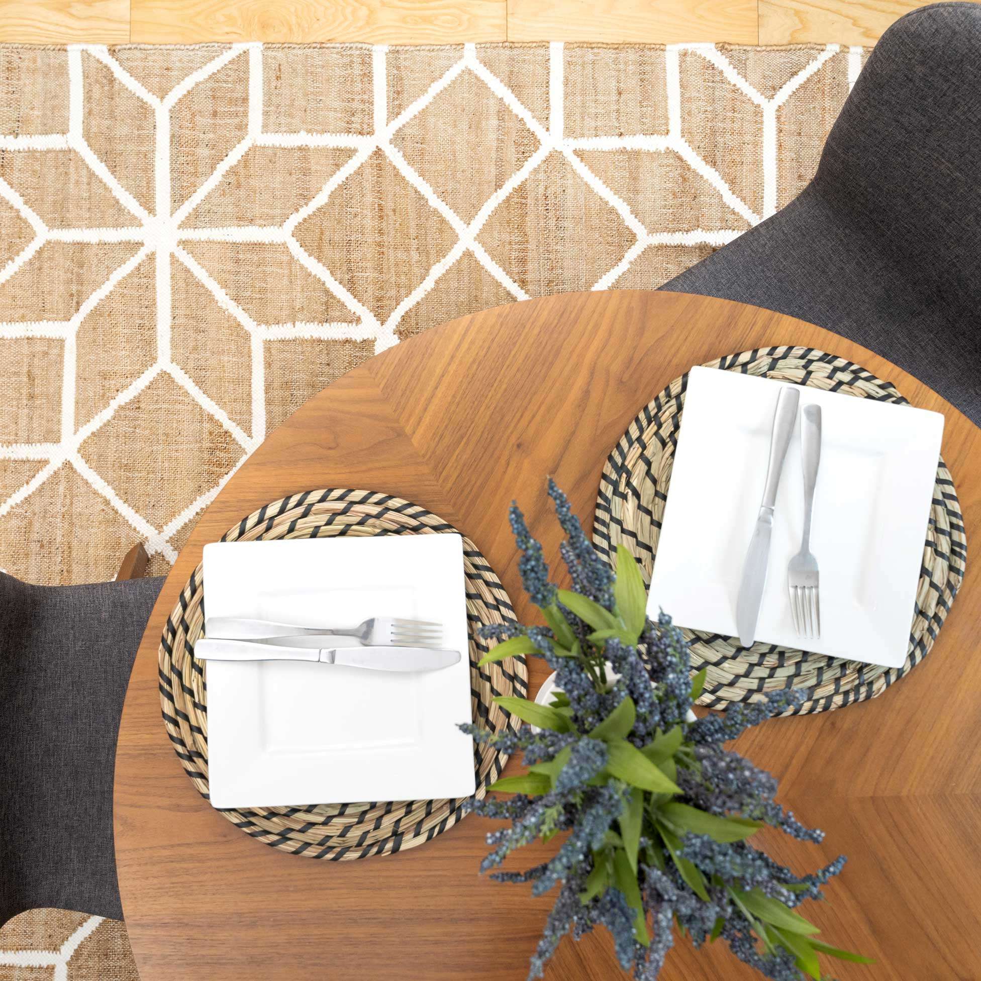 Beige Geometric Natural Jute Area Rug