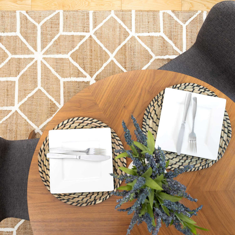 Beige Geometric Natural Jute Area Rug