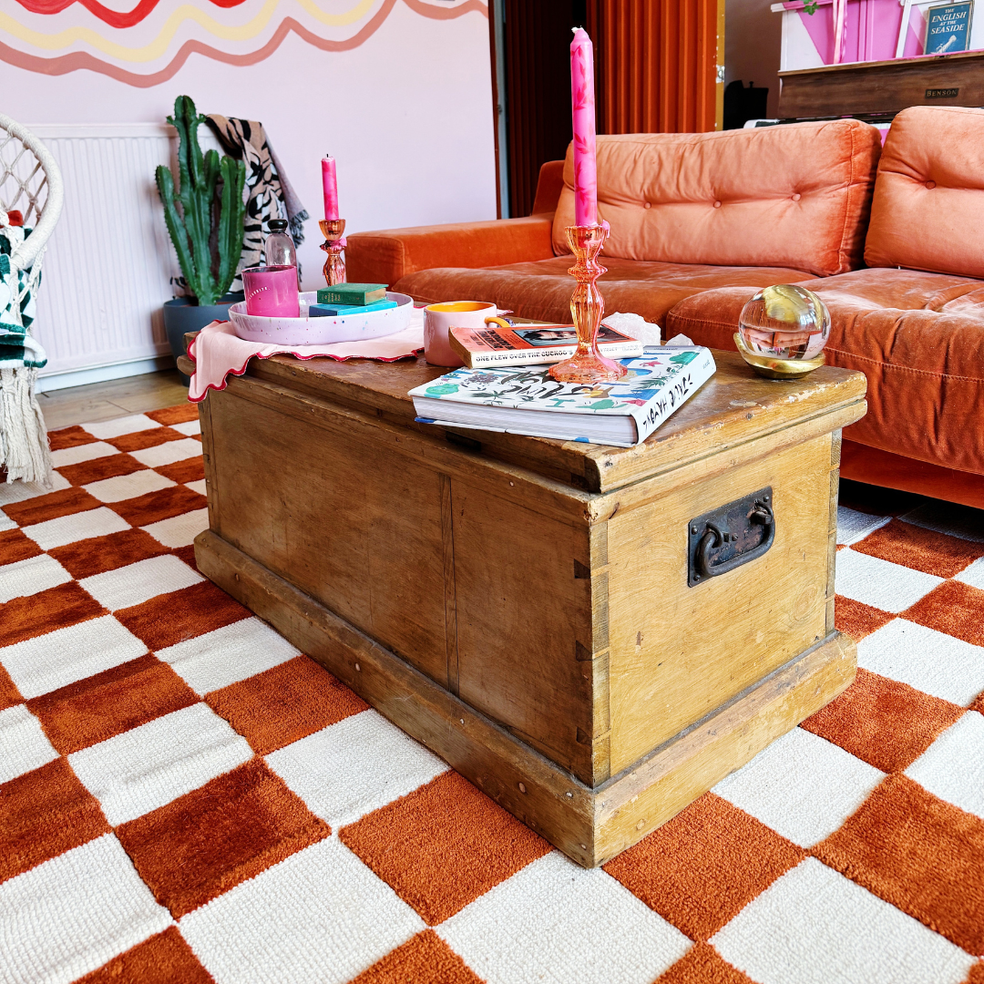 Burnt Orange Retro Checkerboard Rug - Maze Rust