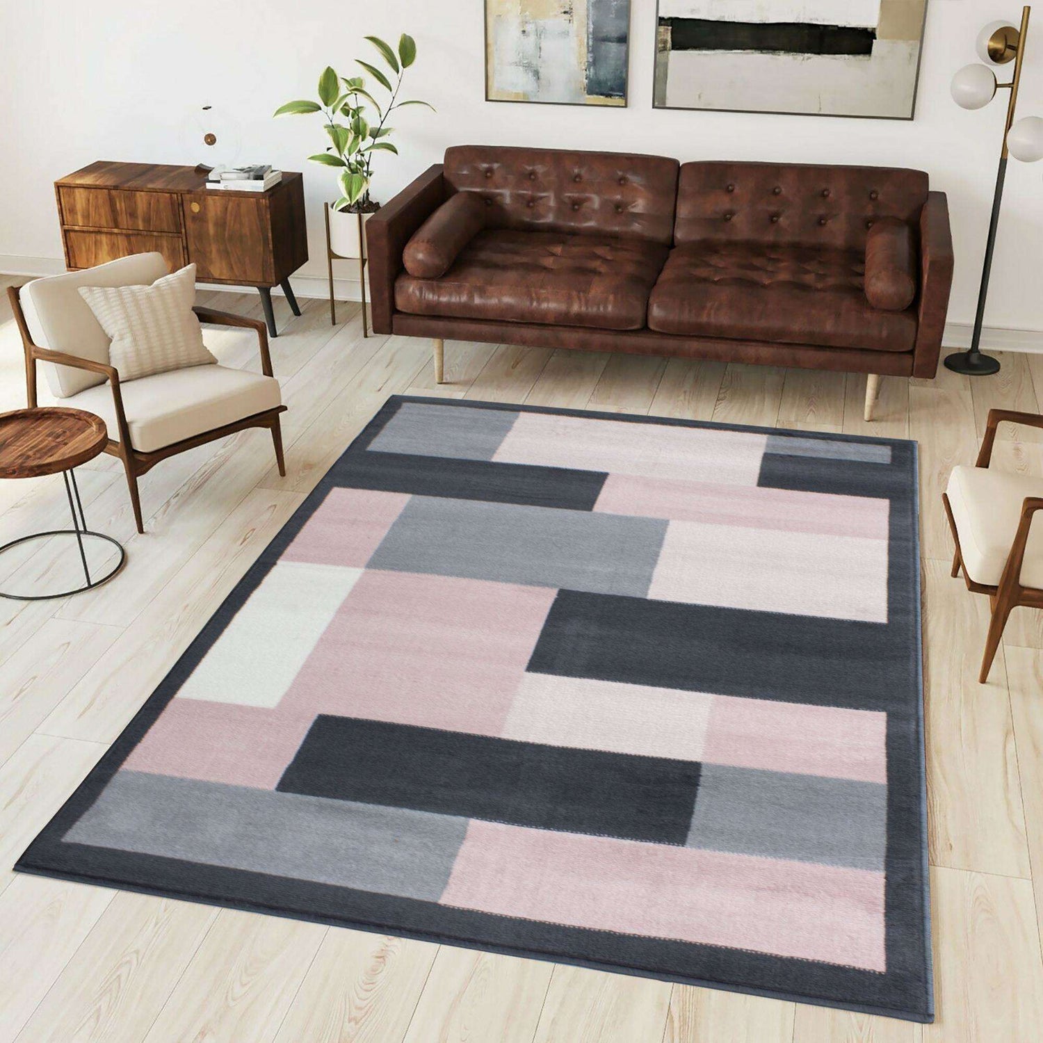Pink Grey Modern Contemporary Living Room Rug