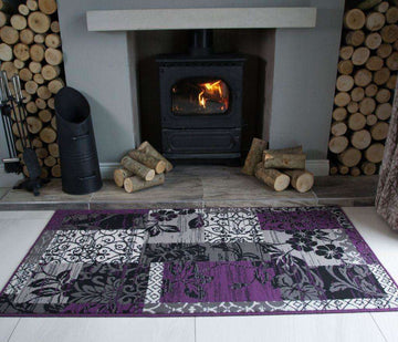 Purple Grey Modern Patchwork Runner Rugs