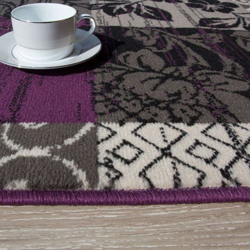 Purple Grey Modern Patchwork Runner Rugs