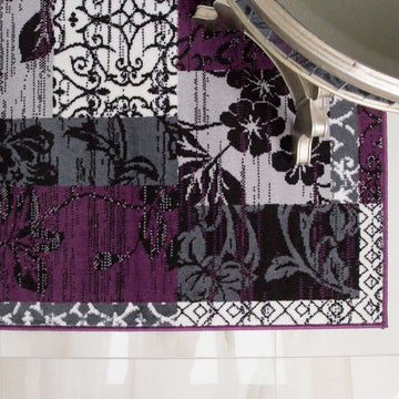 Purple Grey Modern Patchwork Runner Rugs