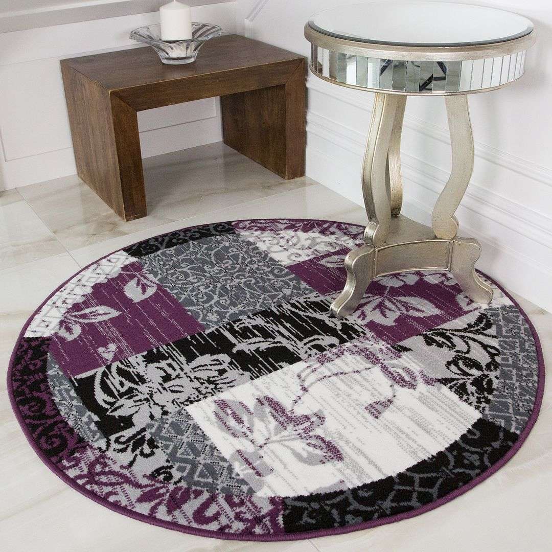 Bodrum Puple Runner Rug Purple Grey Modern Patchwork Runner Rugs | Runner Rugs | Kukoon Rugs Online