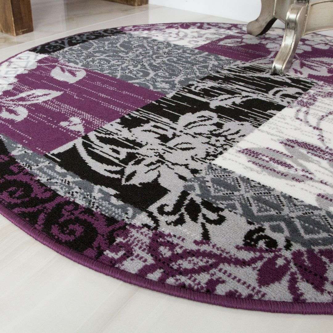 Purple Grey Modern Patchwork Runner Rugs