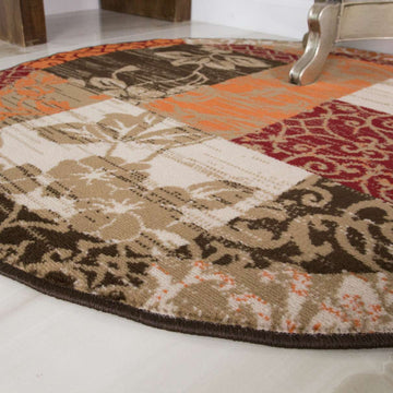 Round Circle Patchwork Terracotta Rug