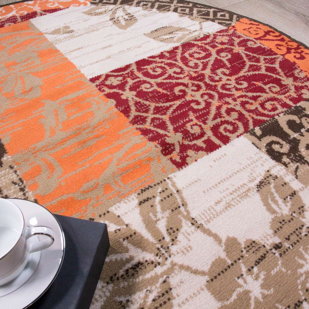 Terracotta Red Warm Patchwork Living Room Rug