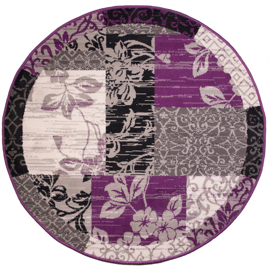 Round Circle Patchwork Purple Rug