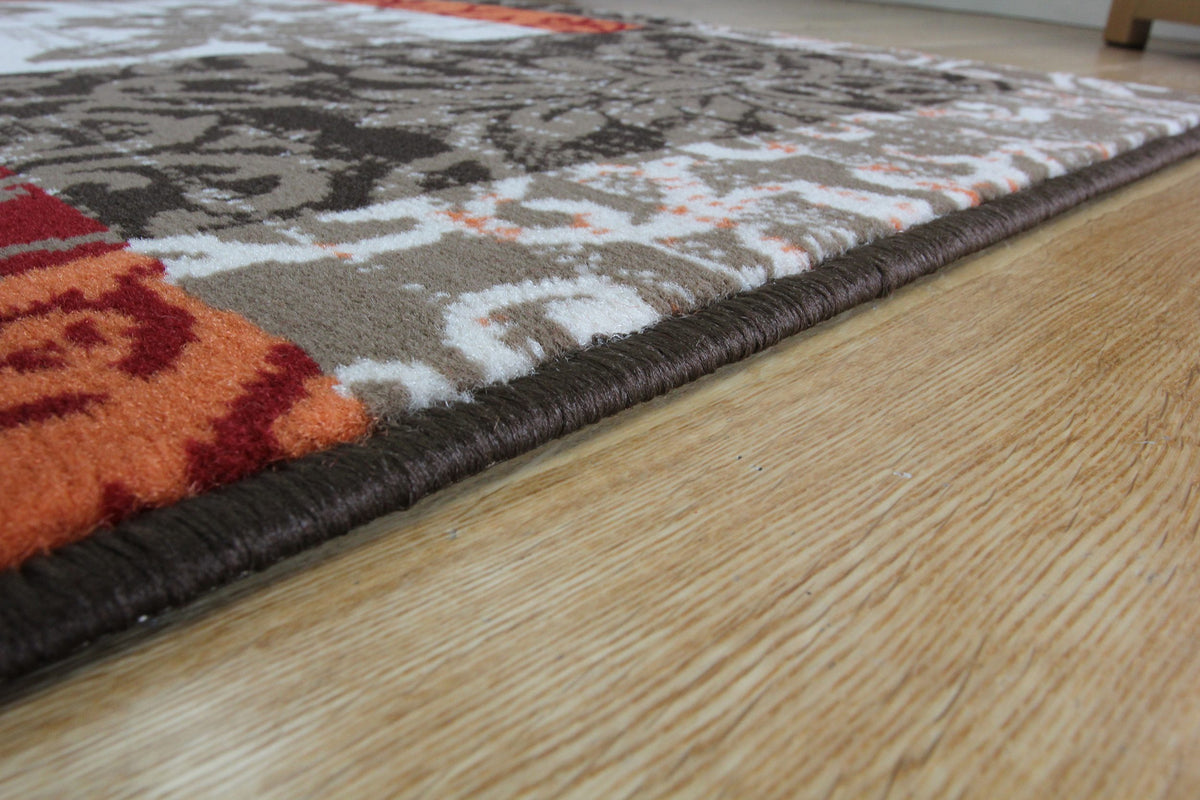 Terracotta Red Warm Patchwork Runner Rug