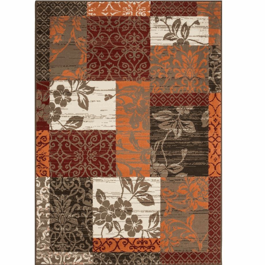 Terracotta Red Warm Patchwork Living Room Rug – Kukoon Rugs Online
