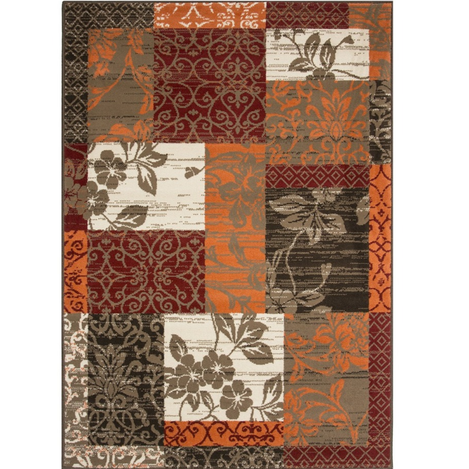Terracotta Red Warm Patchwork Living Room Rug