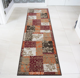 Terracotta Red Warm Patchwork Runner Rug